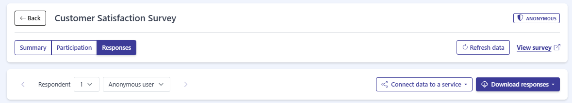 The response navigator bar with the Respondent selector, the previous and next arrows, and the respondent selector