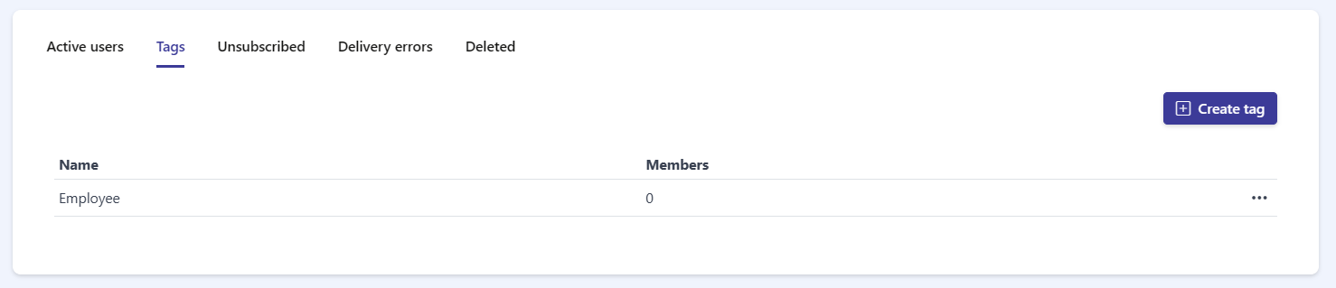 The tags table showing the Name and Members columns